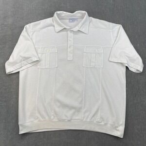 Haband Casual Joe Mens X-Large White Polo Shirt Textured Panel Utility Pockets
